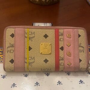 MCM Pink and Tan Wallet with Gold Accents